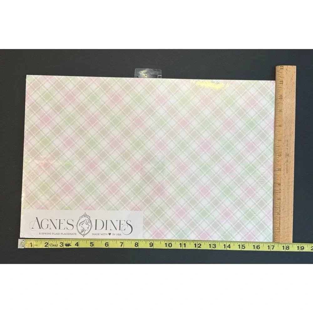 Agnes Dines Spring Plaid Paper Placemats 8 Pcs Pink & Green USA Made 17x 11